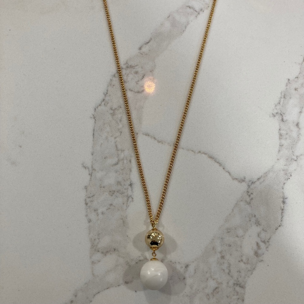 Ann Taylor Gold Chain Ball Pendant Long Necklace